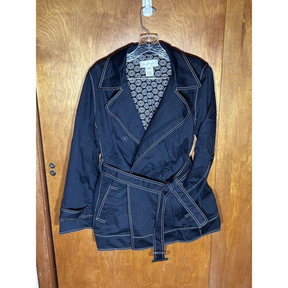 Susan Bristol belted jacket featuring white contrast stitching Sz L